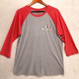 Stranger Things Mens Baseball Graphic T-Shirt Sz.Large/Gray-Red Sleeves/Cast